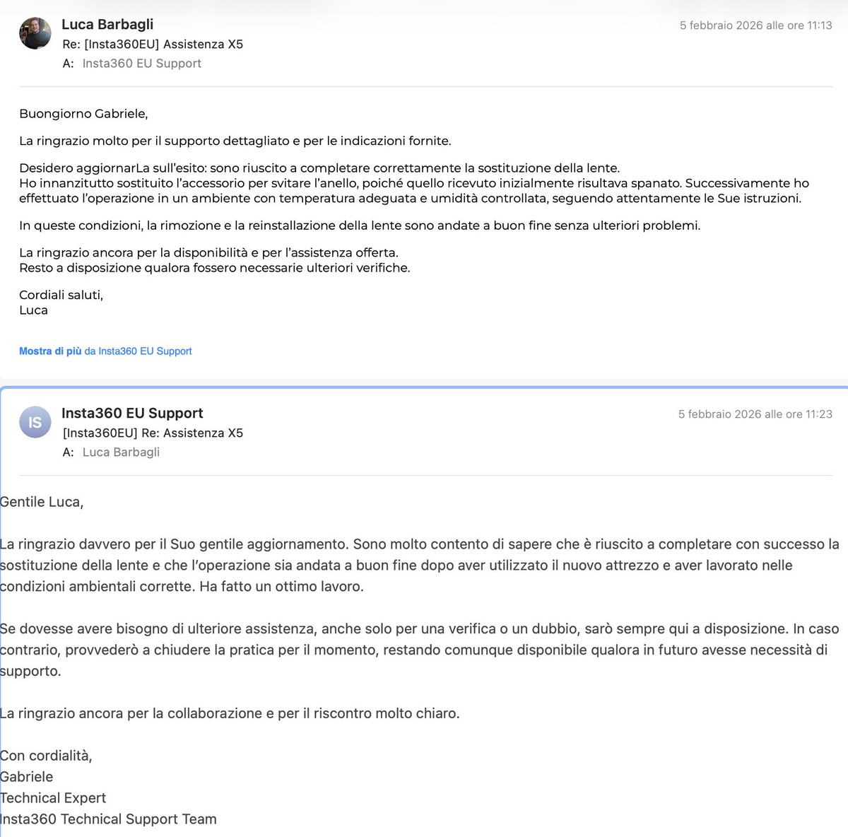 lucabarbagli94's tweet image. Ho avuto un piccolo problema con la sostituzione della lente della mia Insta360 X5, ma il supporto Insta360 mi ha seguito passo passo con grande disponibilità e precisione.

@Insta360service @Insta360 @insta360italia #Insta360Service #Insta360X5 #Insta360