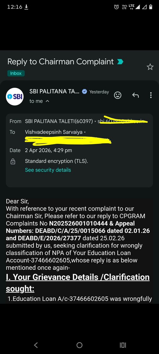 Raa_Navghan's tweet image. x.com/i/status/20400…
I hv reached out to the CEO of @TheOfficialSBI with clear evidence of 6 conflicting #NPA dates,yet I’ve received #No response.This is deliberately fraud with @RBI @PMO @FinMinIndia &amp;amp;student. Pls intervene&amp;amp;hold SBI accountable for this harassment.
#CPGRAM