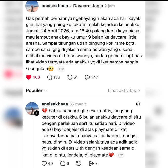 MindaXtv's tweet photo. Inilah alasan milih tidak kerja di luar, meski penghasilan berkurang tapi anak terjaga ...
Daycare #Trisa https://t.co/ihZ7ZYDiqu