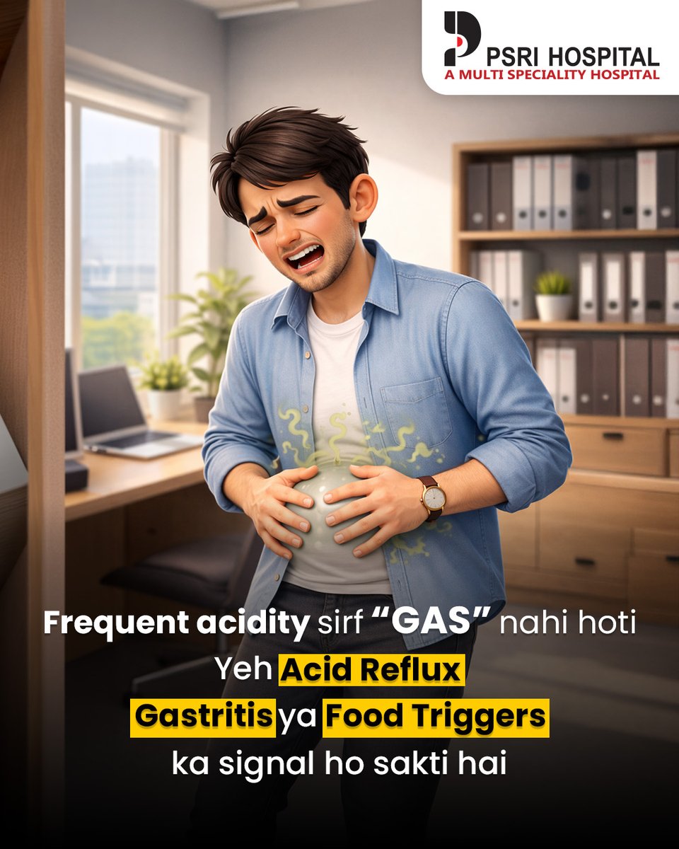 PSRIHospital's tweet image. Frequent acidity is not something to keep masking with antacids.
If it keeps coming back, it may point to acid reflux, gastritis, food triggers, or another stomach issue.

📞 Call: +91 84 84 84 84 17

#PSRIHospital #Acidity #Gastritis #MultispecialityHospital #PSRI #Delhi