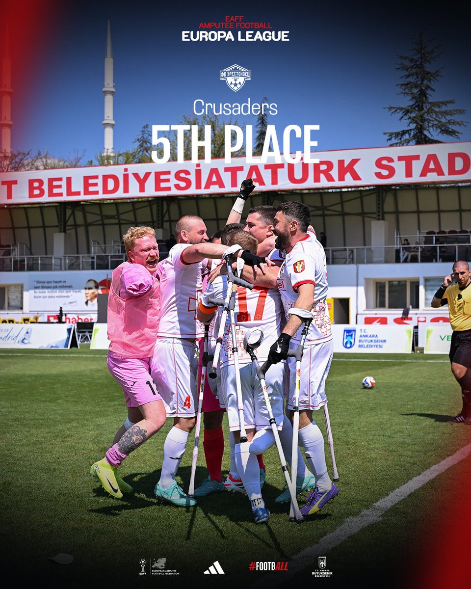 EuroAmp's tweet photo. Crusaders make history, clinching 5th place in the inaugural EAFF Europa League ⚽🔥

#AmputeeFootball | #AmpEuropaLeague https://t.co/wKDS3r9vHk