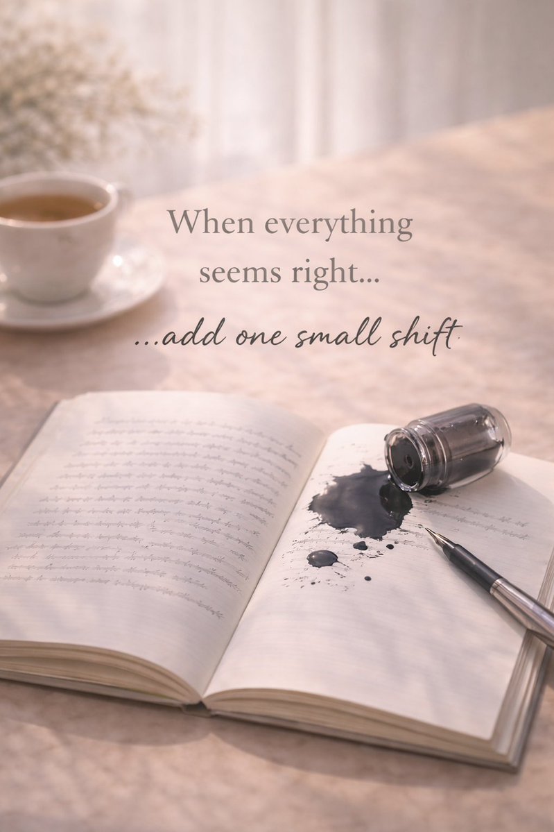 DublinWriter's tweet image. Write a scene where everything seems to be going right, then introduce one small thing that shifts it off balance.
#SaturdaySpark #writingcommunity #writersoftwitter #WritingPrompt #AmWriting #middles