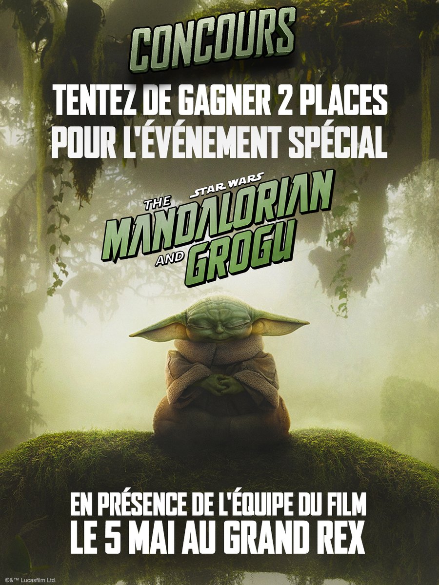 Envie de découvrir les premières minutes de Star Wars : The Mandalorian and Grogu ?

Tentez de gagner vos places pour l’événement spécial du 5 mai au Grand Rex à Paris, en présence de l’équipe du film. ✨

Pour participer, il vous suffit de retweetez ce post.
 
Telle est la voie.