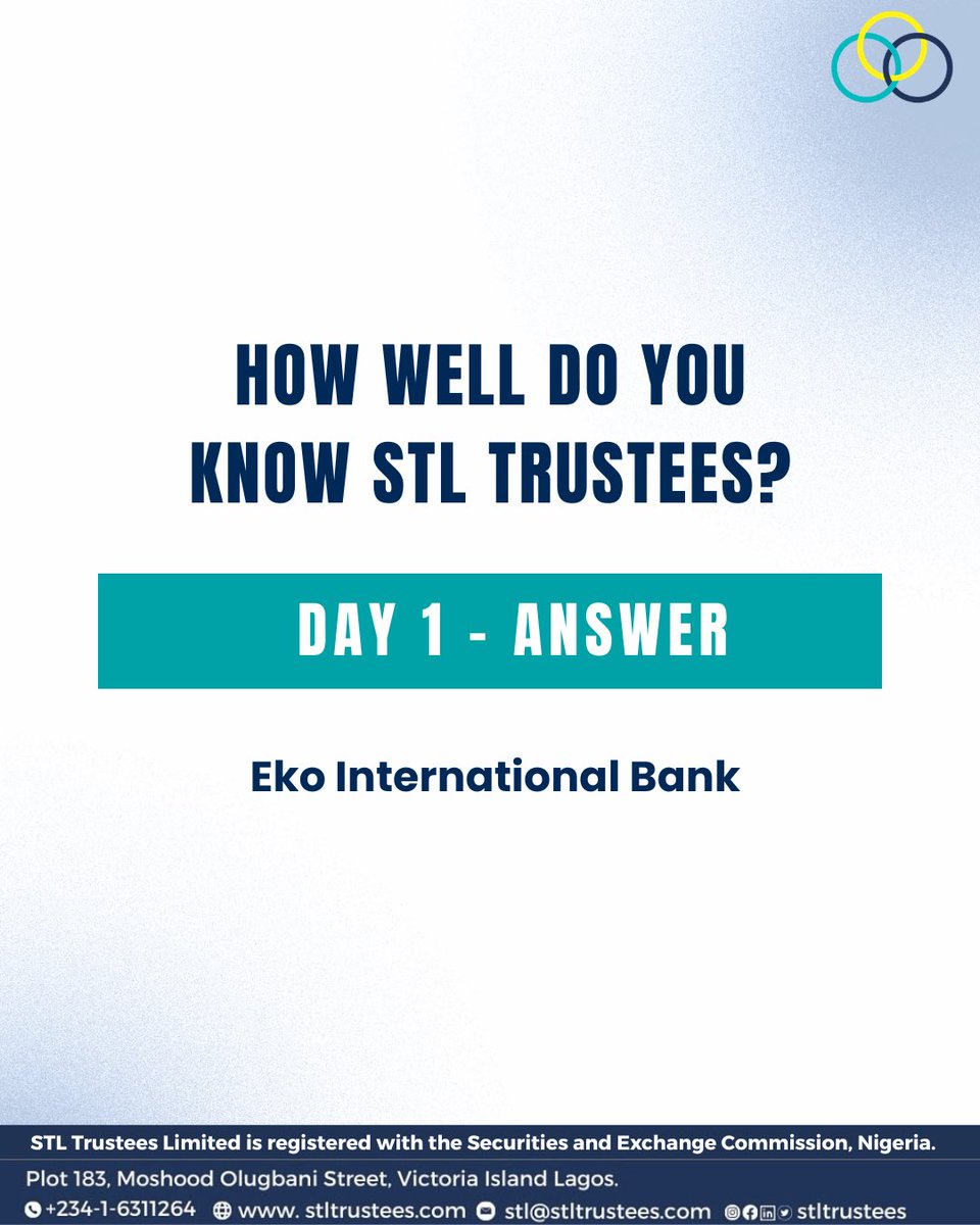 STLTrustees's tweet image. Eko International Bank

Did you get it right? 

If yes, you might just be one of our lucky winners of ₦50,000! Stay tuned as winners will be picked randomly.

Missed it? Don’t worry, another chance comes your way today.  

#stltrustees #triviachallenge #knowstl #triviaanswers
