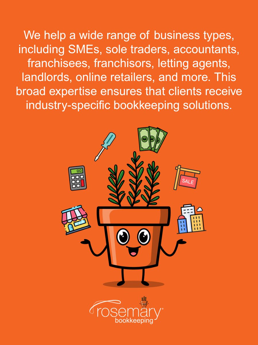 We work across a wide range of sectors, and all of them need  clear, accurate records.

Find out how we can help with your bookkeeping today.
rosemarybooks.co.uk | 0345862 0072

#RosemaryBookkeeping #Bookkeeping #SMEs