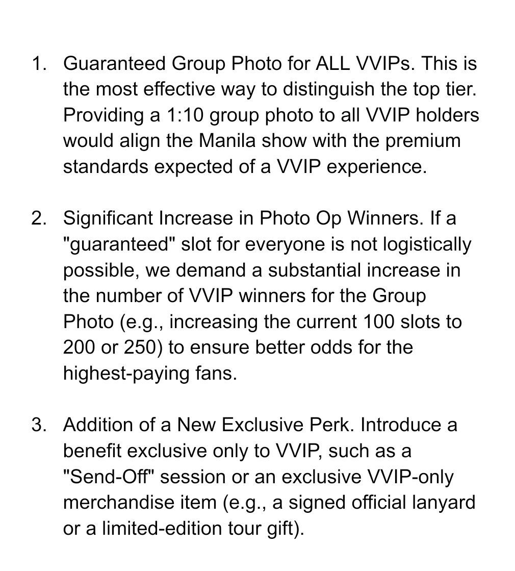 iridescentwoodz's tweet photo. @applewood_ph @edam_ent @c_woodzofficial @applewood_kr @applewood_ph

We intend to convey Philippine MOODZ's feedback on the Fan Benefits for VVIP ticket holders for the Manila show. We kindly request that you review these insights and implement any of the suggested adjustments: https://t.co/VoVqd4fE3J
