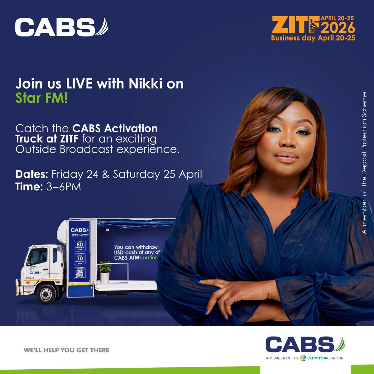 CabsZimbabwe's tweet image. Catch us live with Nikki on Star FM today!
📷 Time: 3 – 6PM
Join us for an exciting outside broadcast experience at the CABS Activation Truck.
# CABS #ZITF2026 #ConnectedEconomies #Competitive Industries