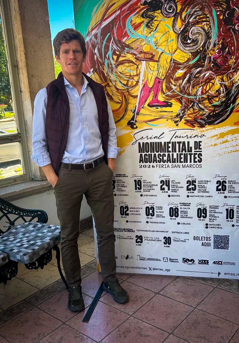 ⚔️ AGUASCALIENTES 

Esta tarde Borja Jiménez hace el paseíllo en la Feria de San Marcos de Aguascalientes. 

📆 25 de abril

Toros de Santa Fe del Campo
🔹 Juan Pablo Sánchez 
🔷 Borja Jiménez 
🔹 Héctor Gutiérrez 

Horario México 18.00h 
Horario España 1.00h (26 de abril)