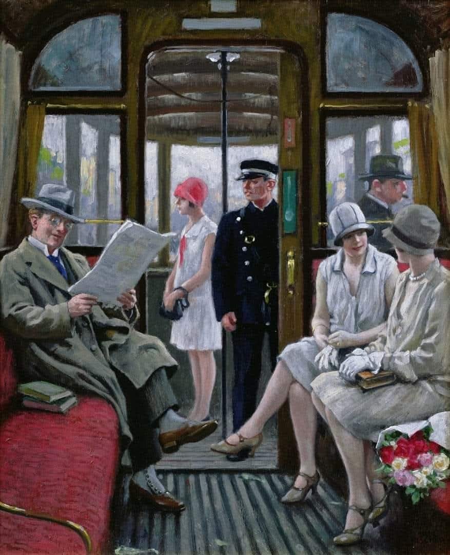 Paul Gustav Fischer (Danish, 1860-1934) 
"Copenhagen Tram," n.d. 
Oil on board 
35 x 17 cm