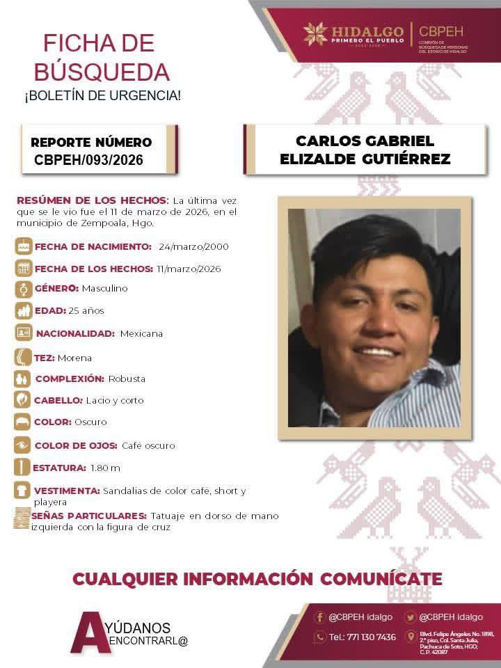 C5Edomex's tweet image. 🔎 #ServicioC5ALaComunidad || Ayudemos a difundir cualquier información para localizar a la siguiente persona. Comuníquese sin costo al: ☎️800 890 29 40; o bien:(800) 702 8770.
Para #Emergencias en el momento de los hechos marque 📞9⃣1⃣1⃣