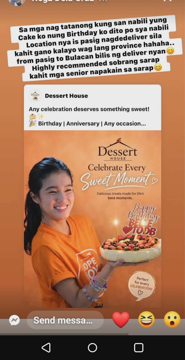 amouredonbelle's tweet photo. Nagulat qko nasa myday ng tita ko si belle so syempre auto click kaagad ako. Pinost pala siya ng dessert house with their cake 🤍 https://t.co/JLfDA0TSwL