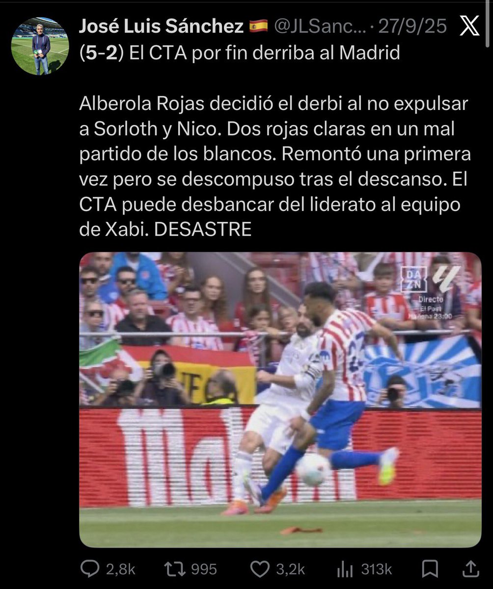 Tenía curiosidad por saber que provocó cada pinchazo del Madrid este año. Errores individuales, errores puntuales, bajas en defensa, falta de entendimiento de Mbappe y Vini. Bueno, vamos a ver que motivó cada pinchazo. 

1ª derrota jornada 7 vs Ateltico de Madrid. El arbitro.
