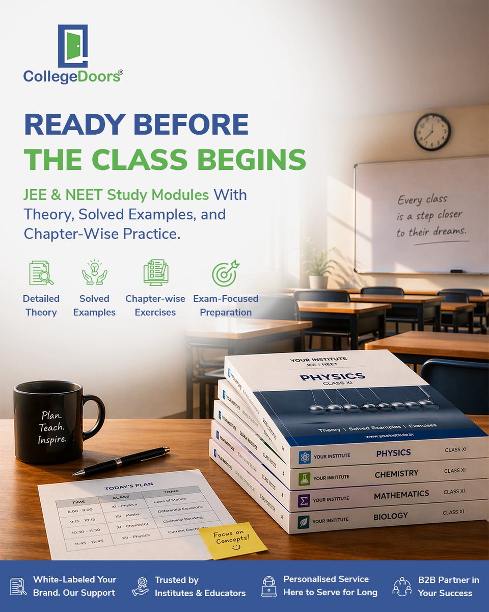 CollegeDoors's tweet photo. The best classes start before they begin.

With CollegeDoors, be ready with structured JEE &amp; NEET study modules covering theory, practice, and exam-focused prep.

#coachinginstitutes #JEE #NEET #jeecoaching #educators #teachingtools #assessmenttools #testgenerator #edtech https://t.co/uWzScOHfka
