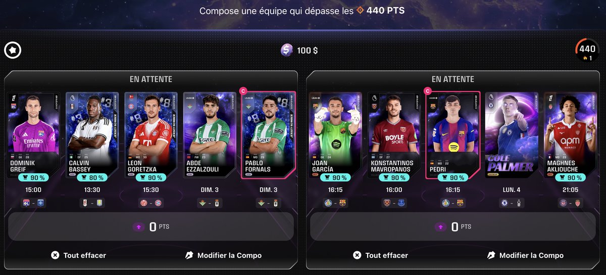 Octav_OM's tweet photo. Deux dernières tentatives pour le P5 et les 100$

J'ai mixé bon match-up / cartes à fort bonus

J'espère aller jouer le P6 au moins une fois !!

#sorare https://t.co/27A1uZPaqQ