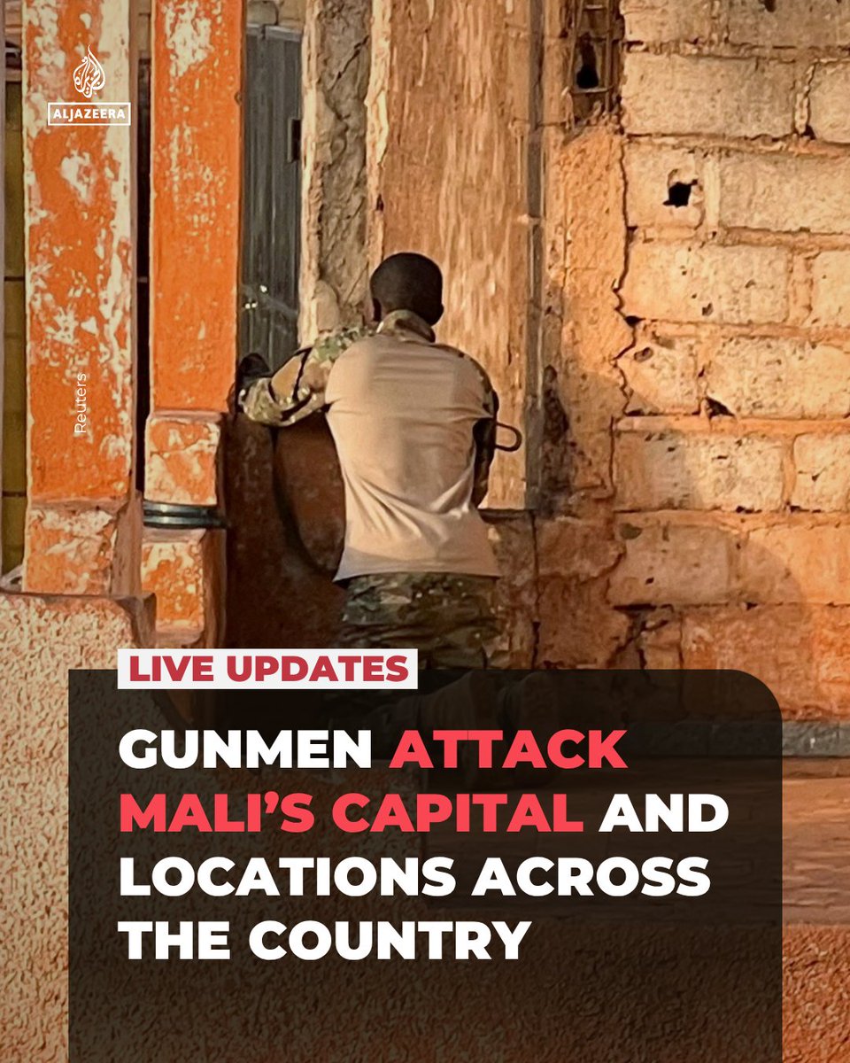 AJEnglish's tweet photo. Gunmen have attacked Mali’s capital, Bamako, and several locations across the country, the army says, in an apparently coordinated assault involving multiple groups.

🔴 Follow our LIVE coverage: https://t.co/Z5uMHVwAeH https://t.co/bOkdxh2c62