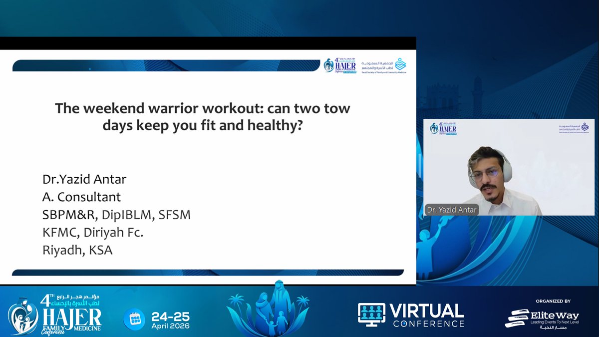 ConferenceHajer's tweet photo. Live NOW from Hajer2026 – Day 2 Highlights :

Sport Medicine &amp; Lifestyle exploring knee pain across ages and lifestyle approaches to fitness in everyday practice.

The 4th Hajer Family Medicine Conference going beyond treatment to healthy living. https://t.co/Andf0orWtY