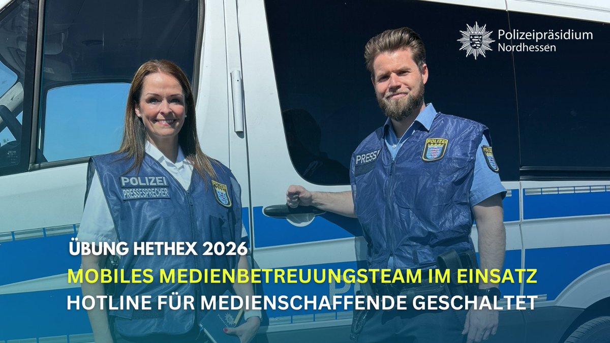 Polizei_NH's tweet photo. ℹ️ Info für Medienschaffende: Unser mobiles Medienbetreuungsteam befindet sich auch heute im Bereich des Versorgungspunktes an der A7 bei Homberg/Efze.

📞 Für Medienanfragen: Hotline unter 06134-6026060. https://t.co/0Mh7iiYYWw