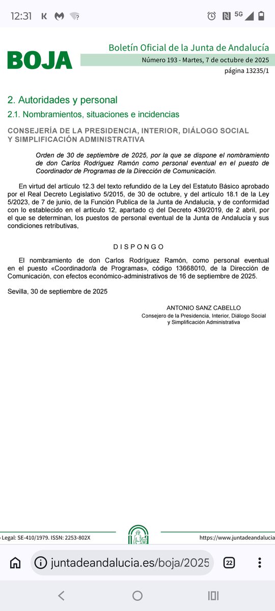 Tú marido Isabel no está enchufado en el gobierno andaluz de asesor por <a href="/JuanMa_Moreno/">Juanma Moreno</a>? Ah, de que se entera uno mirando el BOJA <a href="/susanadiaz/">Susana Díaz Pacheco</a>