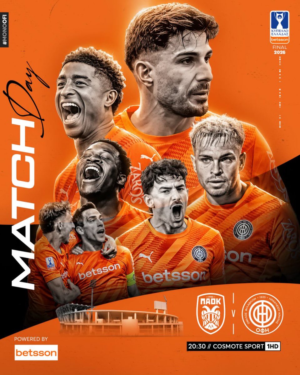 OFI_Crete's tweet image. 🔥 MATCHDAY 🔥

🆚 @PAOK_FC 

🏆 Τελικός Κυπέλλου Ελλάδας @BetssonGreece 

🕣 20:30

🏟️ Πανθεσσαλικό Στάδιο 

#paokofi #kypelloelladas #final #oficretefc #monoofi