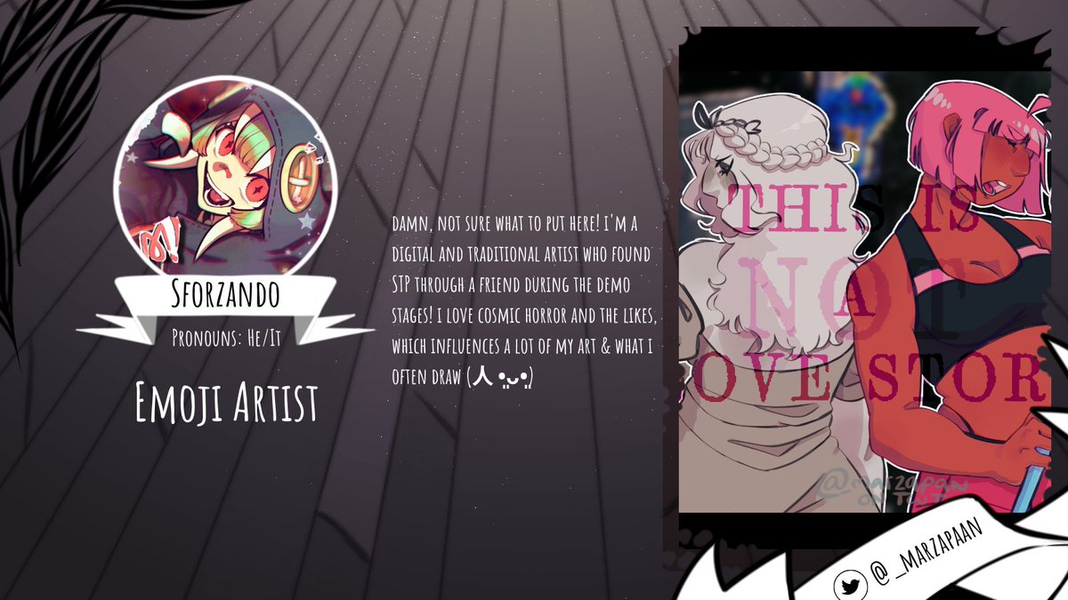 STPPaperCut's tweet photo. CONTRIBUTOR SPOTLIGHT: @_marzapan  

Avid UNBEATABLE fan who happens to like Slay the Princess! Give it up for the amazing Sforzando as one of our first Emoji Artists shoutout! https://t.co/nMSsPww7Pl