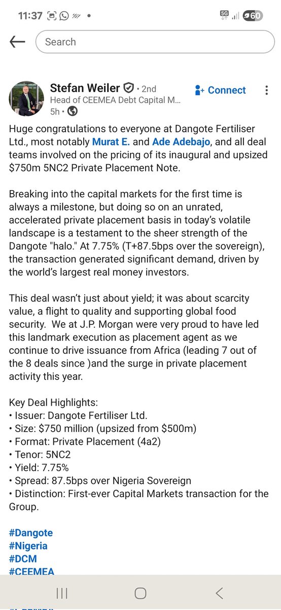 walesmit's tweet photo. Dangote Fertiliser debut Eurobond was priced at ~88bps premium to Sovereign. https://t.co/ZvE9FJ3gzS