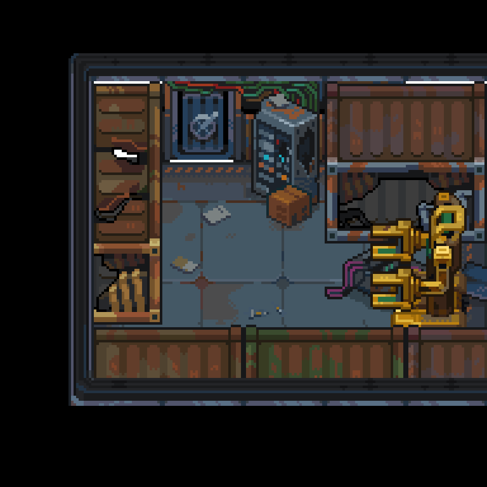 SaaaDGames's tweet photo. #ScreenShotSaturday #pixelart @Gushna1 Those containers and that loader are just beautiful, aren’t they? Interesting — what’s behind the door? https://t.co/HuTdGyy2m7