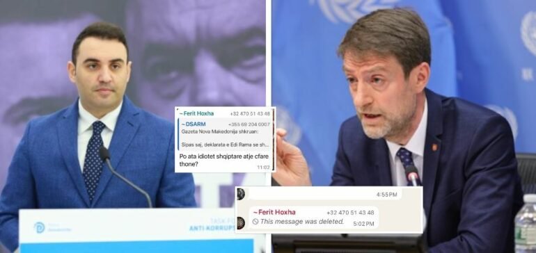 BelindKellici's tweet photo. Albania's Foreign Minister called Albanians in North Macedonia "idiots" in a WhatsApp group with senior Ministry staff, then deleted the message, denied it, and today quietly left the group chat entirely.

Here's what happened and why @HoxhaFer must resign: 🧵👇🏻 https://t.co/qbzaaOjCAe