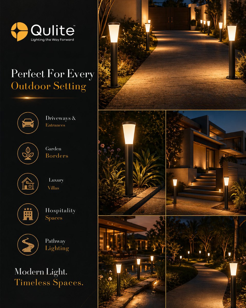 qulite_official's tweet image. ✨ Minimal Design. Maximum Impact.
Turn every outdoor corner into a statement of elegance with premium lighting that blends beauty, warmth &amp;amp; sophistication. 🌙💡
#OutdoorLighting #LuxuryLighting #BollardLights #ArchitecturalLighting #ModernExterior #LandscapeLighting