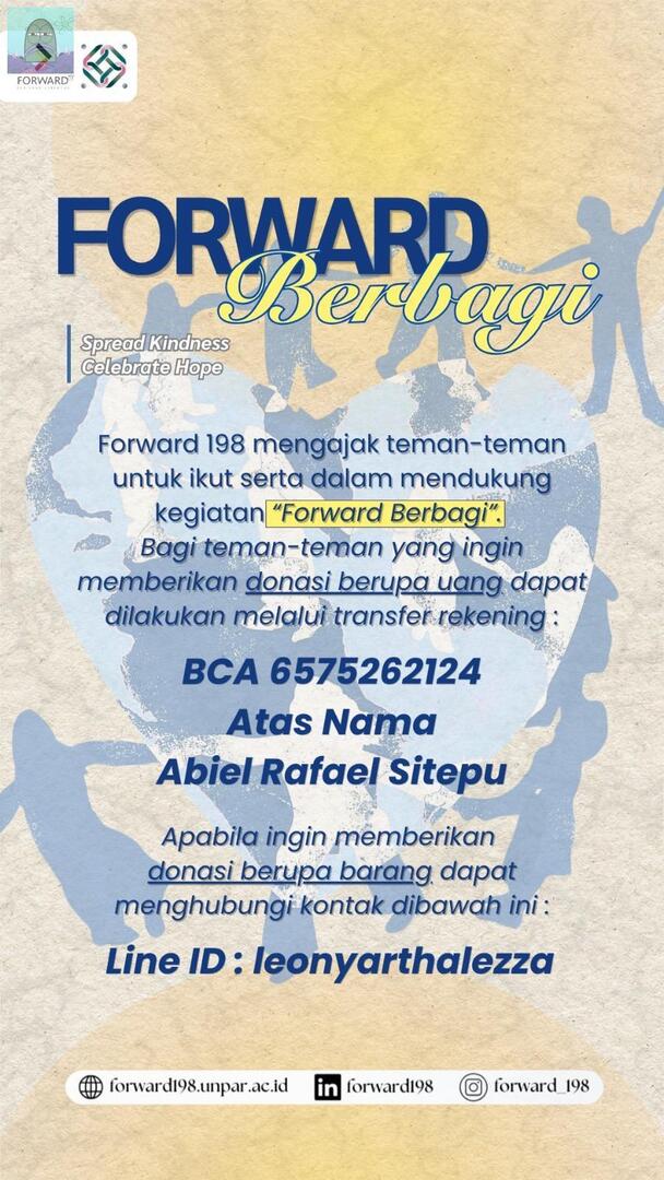 tanyakanrl's tweet photo. Forward198 FH Unpar open donasi dalam program “Forward Berbagi”kegiatan bersama panti asuhan di Bandung.

Bagi teman2 di Bandung yg ingin berpartisipasi dlm bentuk dana maupun barang, dapat menghubungi kontak yg tertera pada poster.

Spread Kindness, Celebrate Hope 💚 https://t.co/cgyii9PrxG