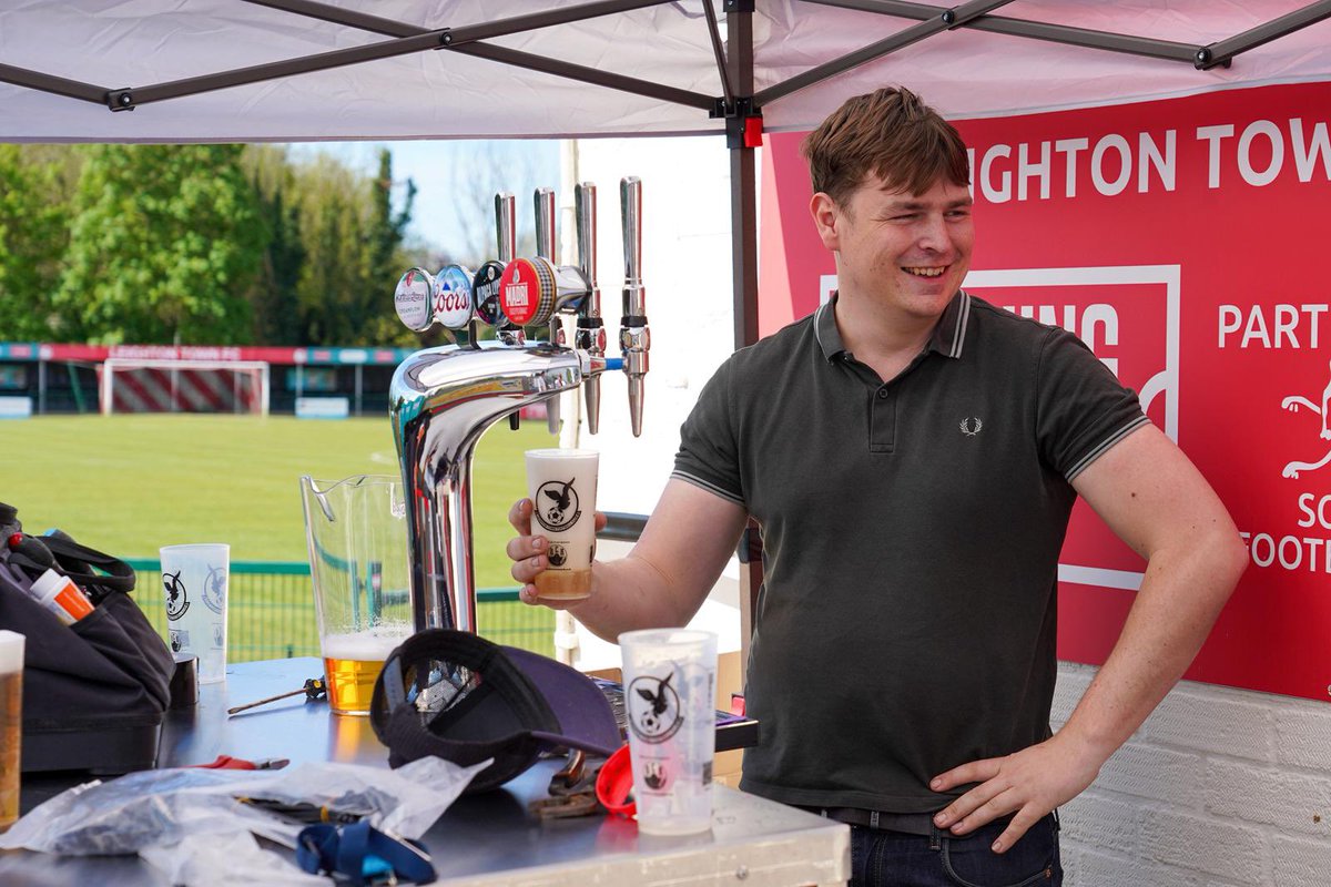 LeightonTownFC's tweet photo. The outside bar is ready for business again today! ☀️ 

Don’t worry, Josh isn’t on pouring duty… 🍦🤣

#YourTownYourTeam https://t.co/UXWuB8Y0ja