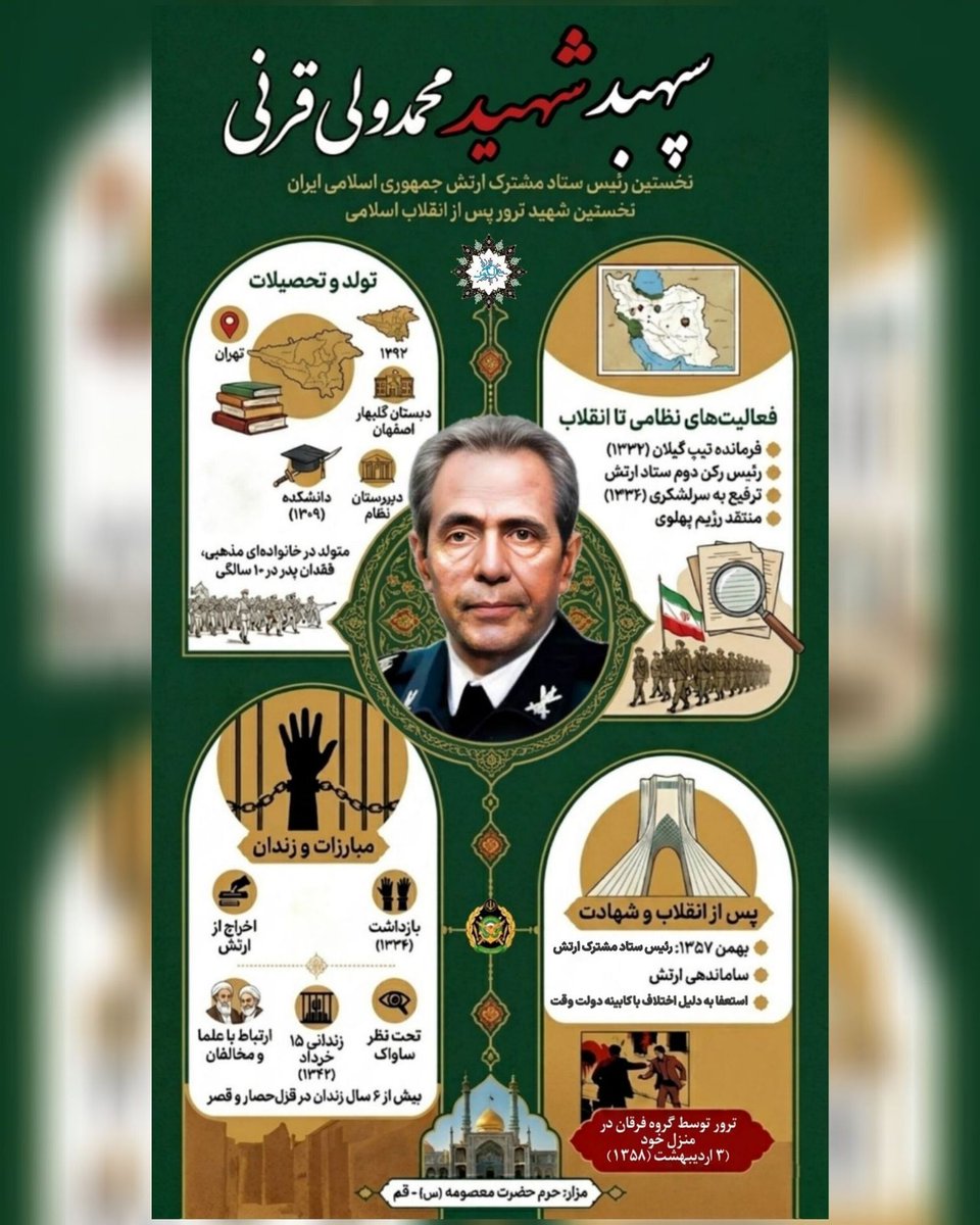 ارتش، مهد مردان بزرگی است که برای وطن از جان گذشتند...
سالروز شهادت سپهبد قرنی، از پیشگامان ارتش جمهوری اسلامی ایران، گرامی باد.

#باز_هم_پیروز_میدانیم 
#ارتش_فدای_ملت 
#لجمن_اردیبهشت_405 #لجمن_05_2_907