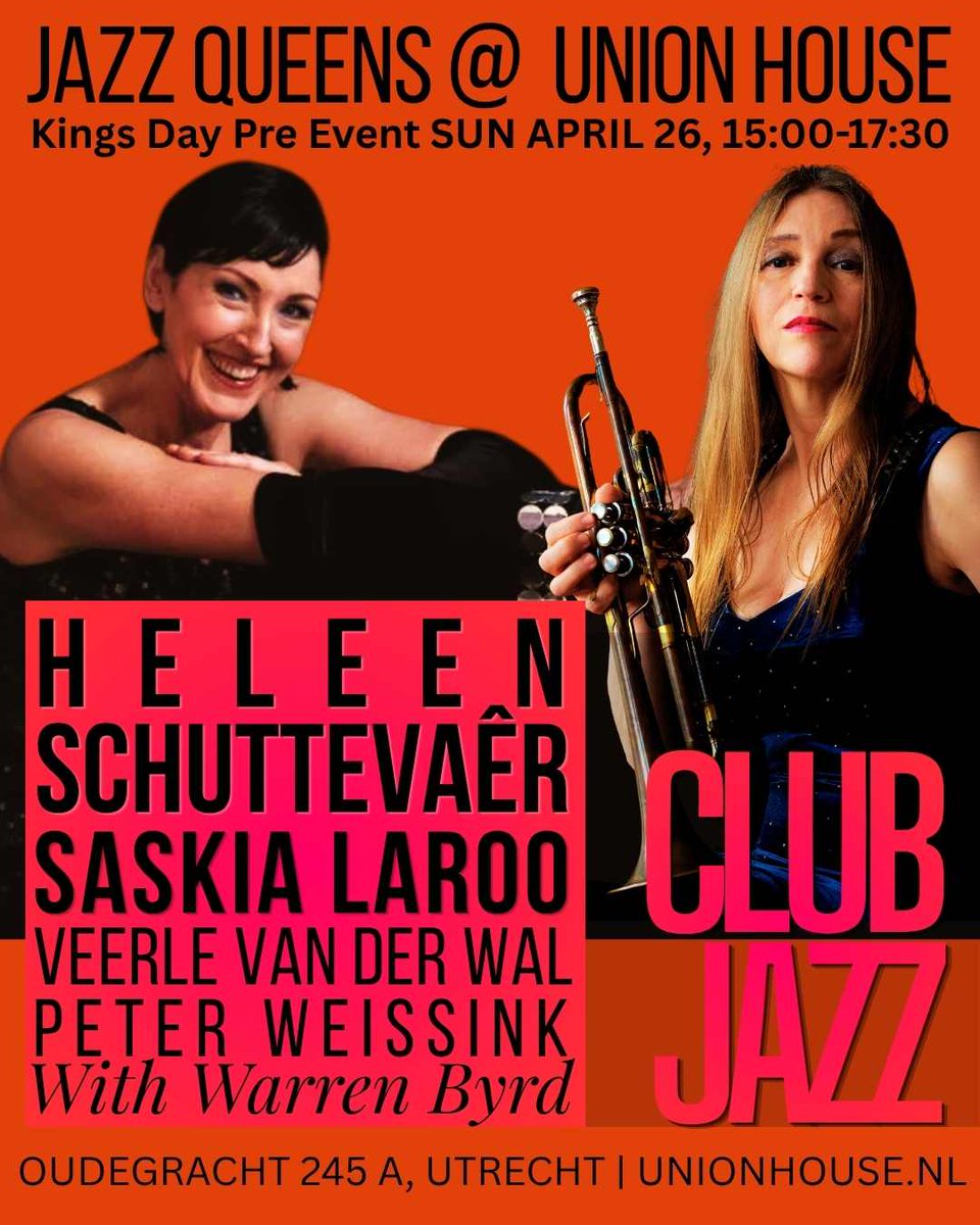 saskialaroo's tweet photo. 🎺 JAZZ QUEENS – King’s Day Pre-Event in Utrecht! ✨
On Sunday April 26, 2026, just before King’s Day, Heleen Schuttevaer’s Club Jazz presents a royal jazz line-up at Union House Utrecht.

📍 Venue: Union House
Oudegracht 245 A, Utrecht, The Netherlands https://t.co/ahQZkm1Uz0