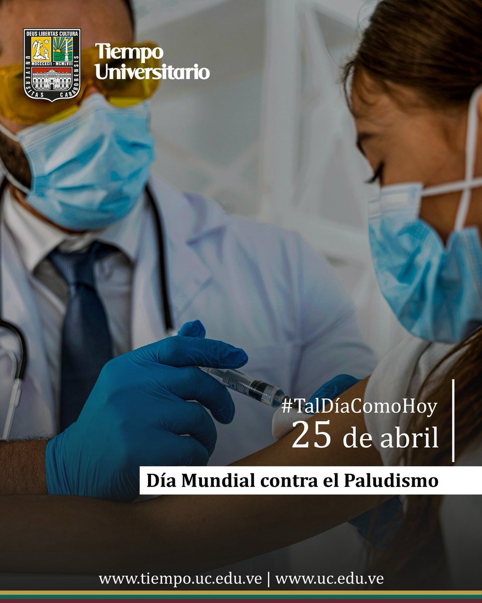 UCarabobo's tweet image. #TalDíaComoHoy se conmemora el Día Mundial contra el Paludismo, enfermedad causada por parásitos del género Plasmodium. Es prevenible y curable, pero puede ser letal. Se transmite a humanos a través de la picadura del mosquito anófeles. #UC