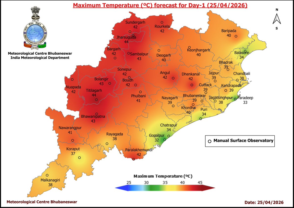 mcbbsr's tweet image. Maximum Temperature Forecast for next 5 days
#Odisha #hot #temperature