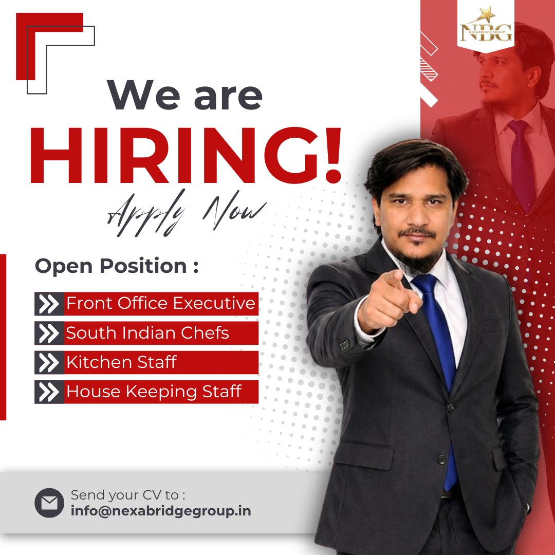 NexaBridgeGroup's tweet image. Hiring Now in Hyderabad!

#JobAlert #HiringNow #HotelJobs