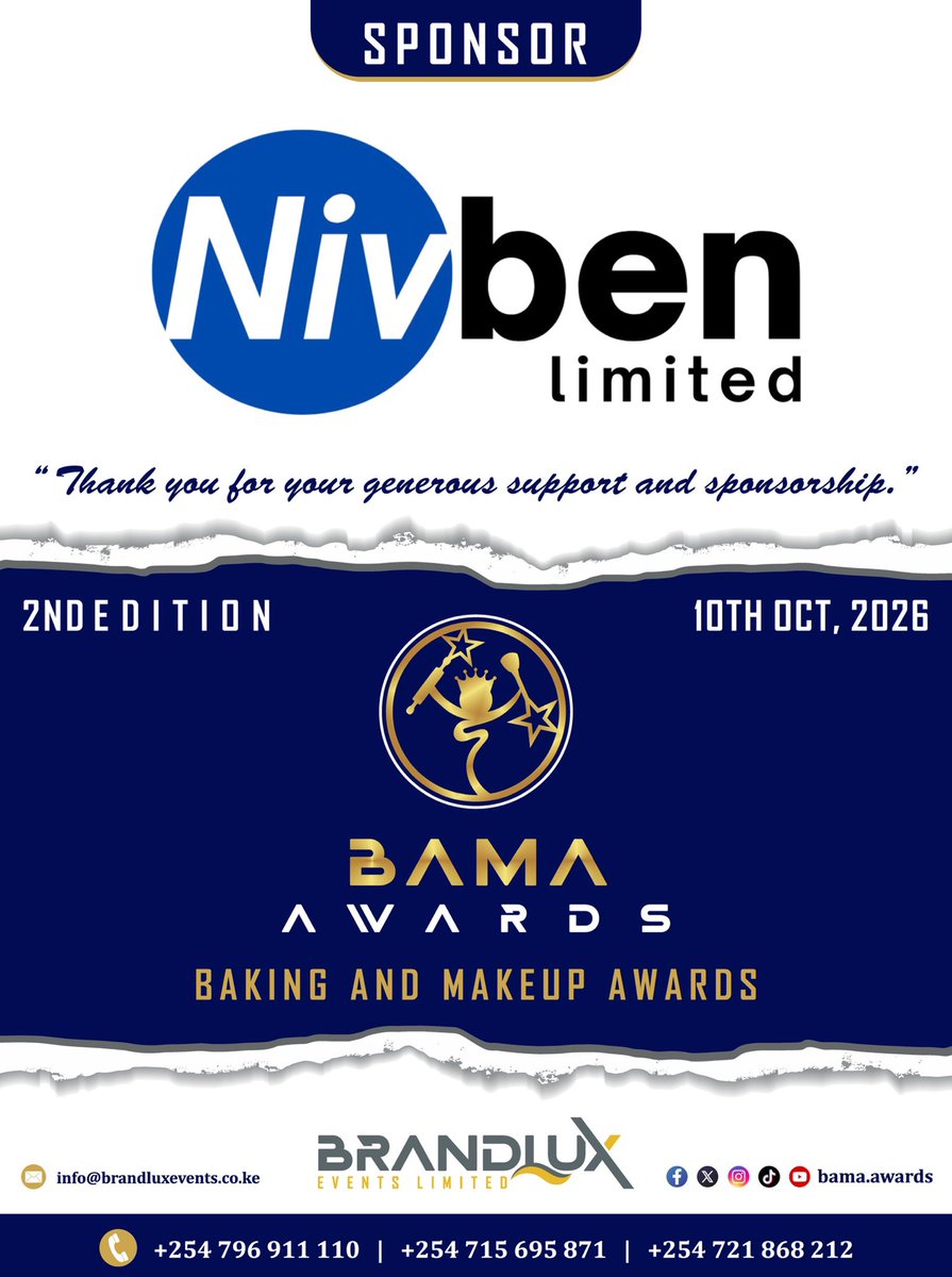bamaawards's tweet photo. NIVBEN LIMITED :
PLATINUM SPONSOR AND OFFICIAL PARTNER OF THE BAMA AWARDS 2026.
Thank you for your generous support and sponsorship to the BAMA AWARDS ( Baking and Makeup Awards ).
2ND EDITION 2026 https://t.co/4QI5NNNPbN
