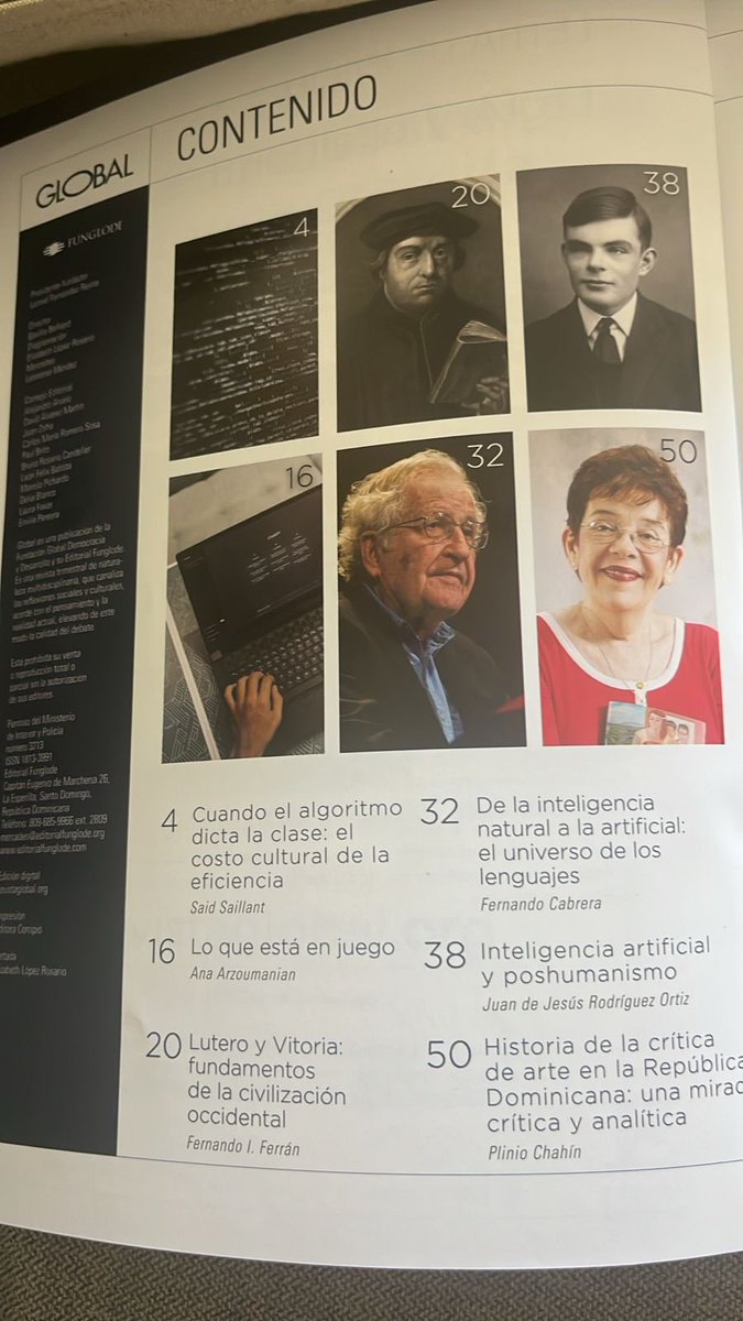 fernand0cabrera's tweet photo. Mi artículo “De la inteligencia natural a la artificial. El universo de los lenguajes. En la revista impresa Global #107, de FUNGLODE. Procuren su ejemplar. Acaba de salir.

#global #ia #chomsky #fernandocabrera #funglode https://t.co/wsrtMj6WUE