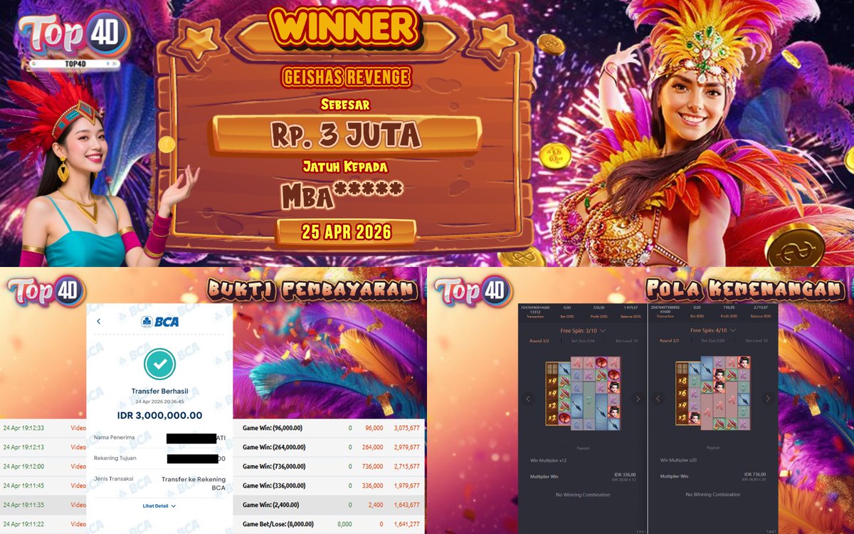Top4d_Official's tweet photo. Sudah terbukti bukan omdo (omongan doang) buruan yang mau cuan dan rasakan jackpot di top4d 
Link : https://t.co/oMNxl3V7l4
#top4d #buktiwd #jackpot #slotgacor #polaslot #polagacor #rtpupdate #pragmaticplay #pgsoft #gatesofolympus #mahjongways #wildbandito https://t.co/6Cxs7sAH9H