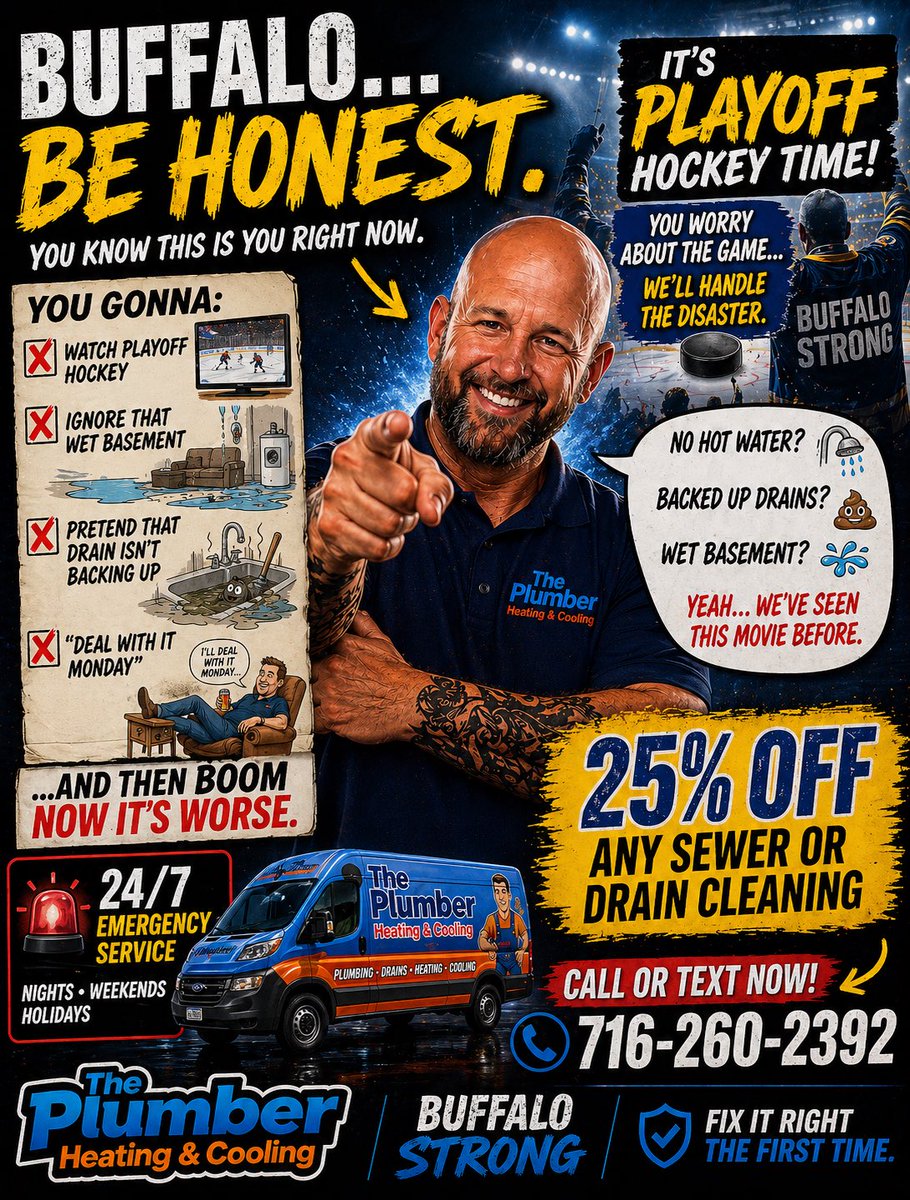 😂 BUFFALO… THIS IS YOU AND YOU KNOW IT

“Eh I’ll deal with it Monday…”

Meanwhile:
💧 Basement getting wet
💩 Drain backing up
🚿 No hot water
⏰ 24/7 Emergency Service

📞 CALL OR TEXT: 716-260-2392