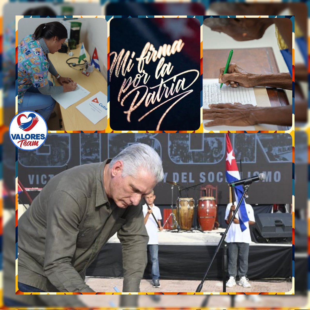🗣 Frente a la amenaza imperial, el pueblo de #Cuba 🇨🇺, integrado por los humildes que hicieron la Revolución han firmado el compromiso por la defensa de la Patria y reafirmando la irrenunciable vocación de paz que es esencia de la nación cubana.
#MiFirmaPorLaPatria
#ValoresTeam