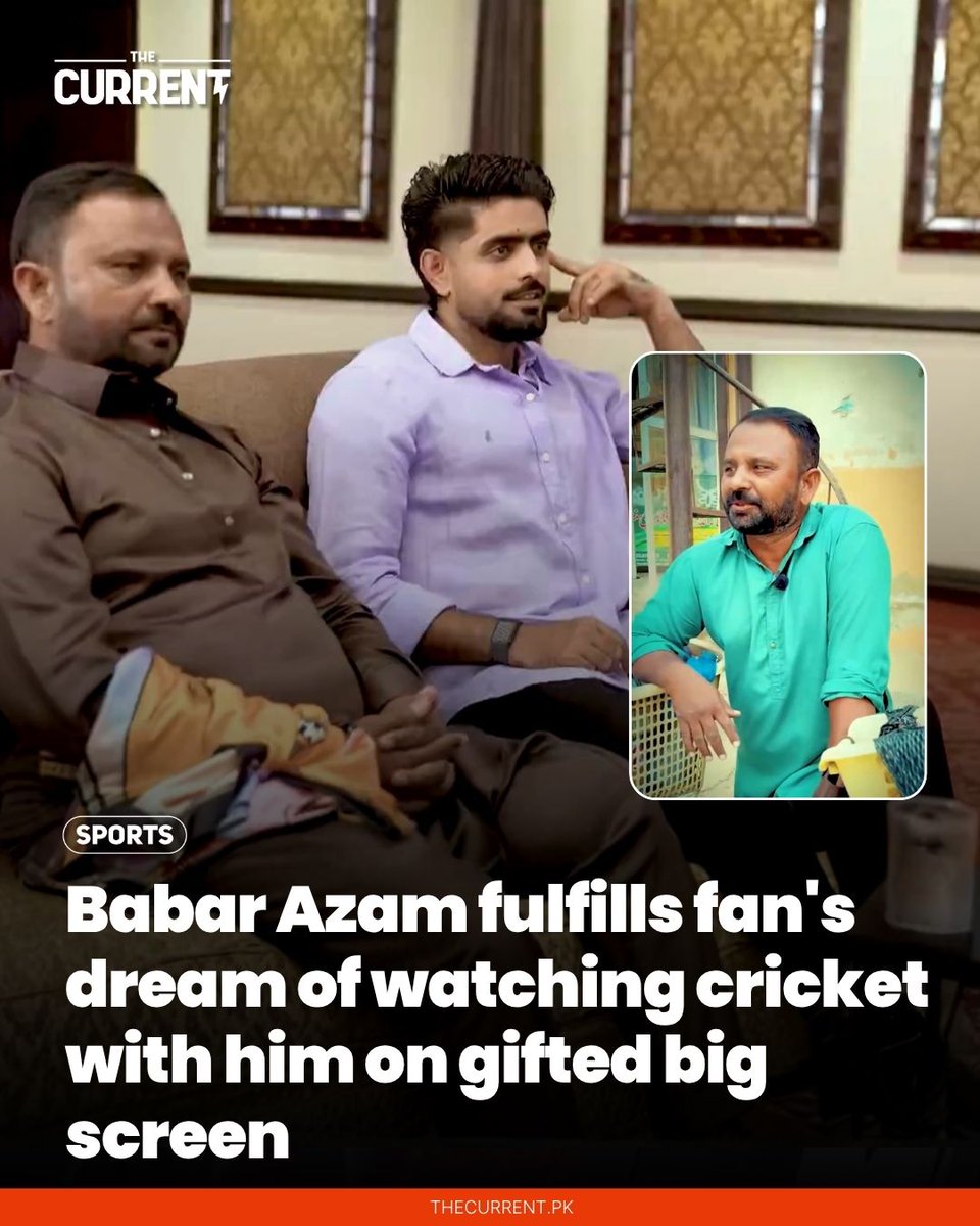 TheCurrentPK's tweet image. Star batsman Babar Azam has fulfilled the dream of a fan whose heartfelt video had gone viral, surprising him with a personal meeting and a signed jersey before sitting beside him to watch footage from his own match together.

Details: thecurrent.pk/babar-azam-ful…

#TheCurrent