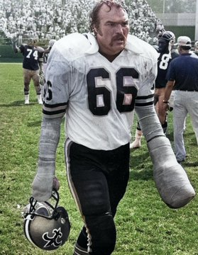 Jimfrombaseball's tweet photo. "I only bit one guy:
Doug Sutherland of the Minnesota Vikings.
He put his fingers through my face mask, and I don't think they were there to stroke my moustache.
So I bite one finger in my life, and I don't even chew on it.
The legend grew from there.
It's almost like I'm worse than Jeffrey Dahmer.
One game, I knocked the crap out of Merlin Olsen.
If you wanted to see it on instant replay, you had to go to the kitchen, because I knocked him so far out of the TV frame.
After the game, Olsen says:
"One of these days, someone's going to break Dobler's neck, and I'm not going to send any flowers."
What happens?
Olsen gets the $500,000 FTD commercial, and I don't get shit.
He goes to the Pro Bowl fourteen times.
He's in the Hall of Fame.
He's probably got more money than God.
When he was doing 'Father Murphy' on NBC, he had a graveyard scene.
One of the tombs said:
"CONRAD DOBLER. GONE, BUT NOT FORGIVEN".
It's been twenty years since I played him, and I'm still on his f****** mind.
And I like that.
Pioneered the chop block and the head slap, both now outlawed.
Conrad Dobler has experienced owner indifference to the price NFL players paid.
When Hall of Fame offensive tackle Dan Dierdorf was being inducted into the Arizona Cardinals’ "Ring of Honor" in 1996, he asked his former linemate to introduce him at the halftime ceremony.
"Dan and I were watching the game from the owner’s box and one of the owner’s kids comes up to us right before the half.
We were both using canes, and the kid says:
‘Do you have to go down there with your canes?’
And I said:
‘Yes, we do, and we’re like this because of the freakin’ game we played!’
I would have kicked his ass if I had two good legs.”
Legend!!!
Dobler and Olsen.