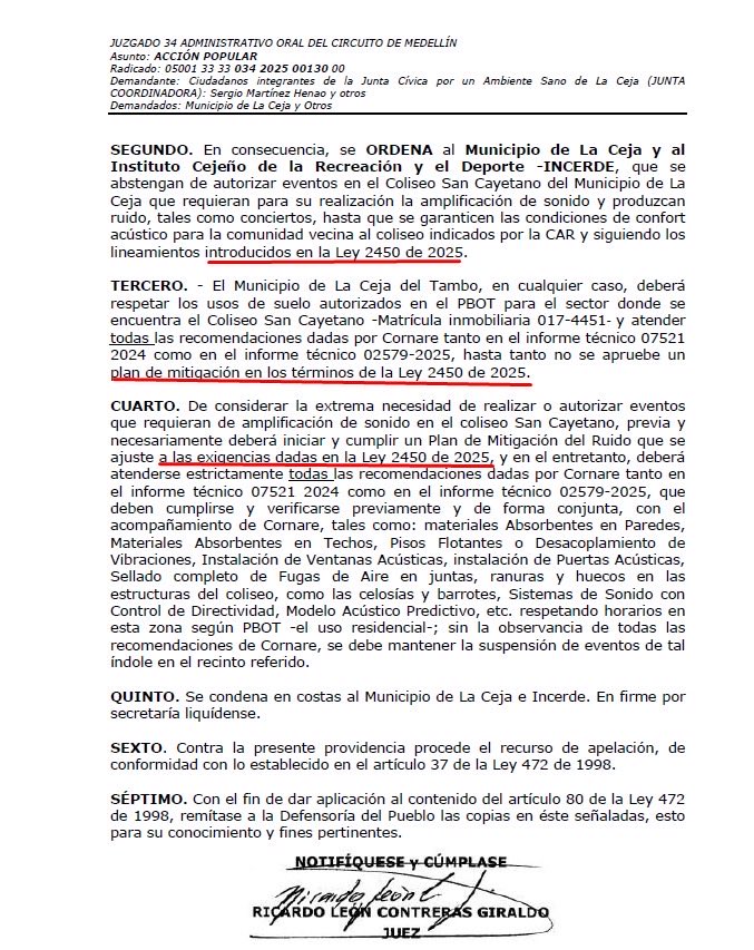ActivosXElRuido's tweet photo. Aquí va floreciendo nuestra ley. 

Una acción popular fallando con la ley 2450, #LeyContraElRuido 😍😍 https://t.co/C3bfxs1QpQ