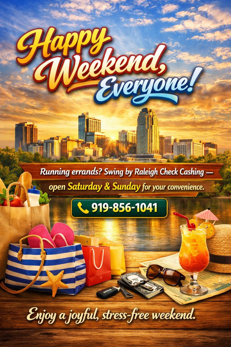 ASKCheckCashing's tweet photo. Hello Weekend!
Need cash fast? Our team delivers amazing customer service every time.
 📞919-856-1041
Open Saturday &amp; Sunday to serve you better. https://t.co/uRbuSQU9EU