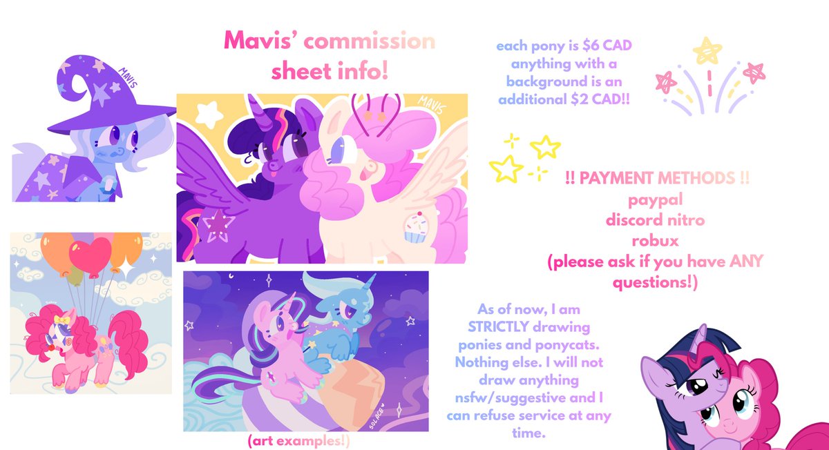 hey everypony!! I'm finally opening commissions after so long ^_^ if you are interested please dm me