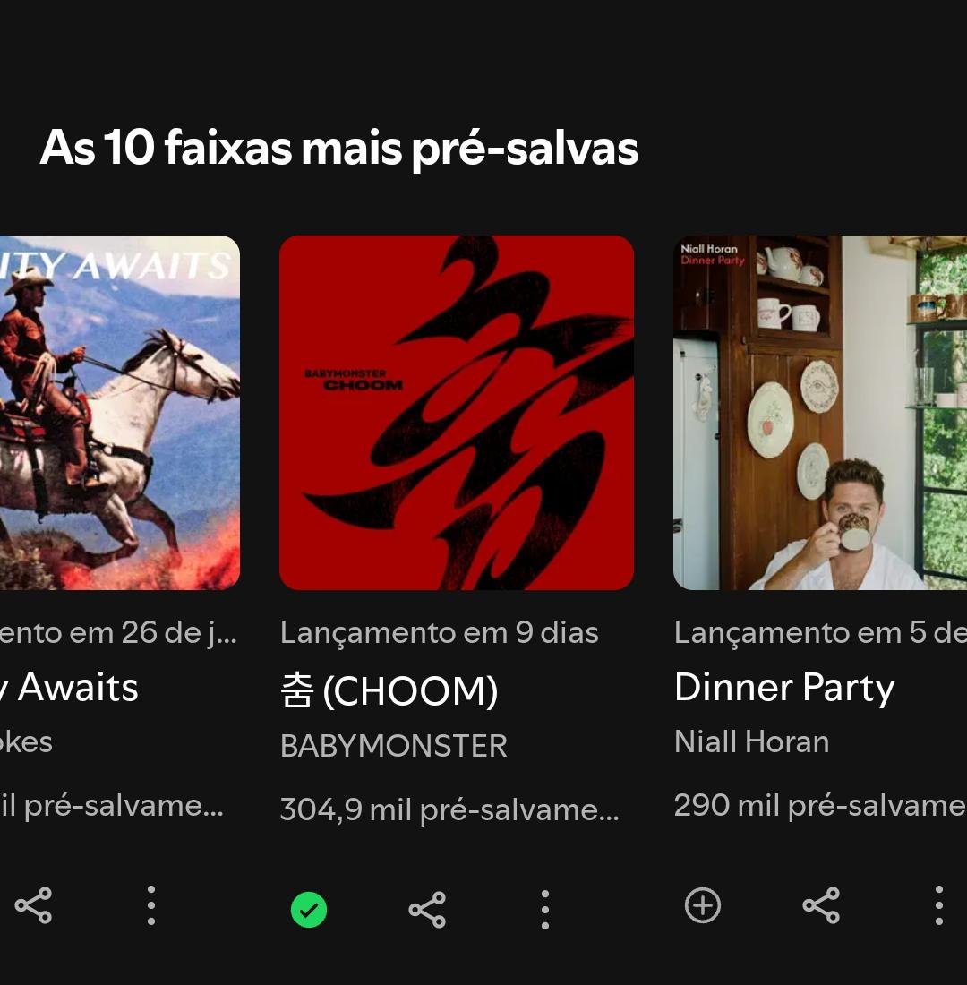 viadawm's tweet photo. OMGGG #BABYMONSTER’s CHOOM reaches the Top 4 on the Spotify Countdown Chart with 304.9K (+24K) pre-saves 🔥

keep going, monstiez — let’s hit 350K! https://t.co/yw6VaP7qwk