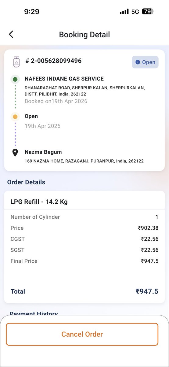 SaleemIqval's tweet image. Booking ID: #2-005628099496 20 April ko LPG cylinder book kiya(Transaction ID: 10005499249292), lekin ab tak na delivery hui hai, na DAC, na hi koi update mila. Indane Gas aur Nafees Indane Gas Service se request hai ki is issue ko turant resolve karein.  
#IndaneGas #Complaint