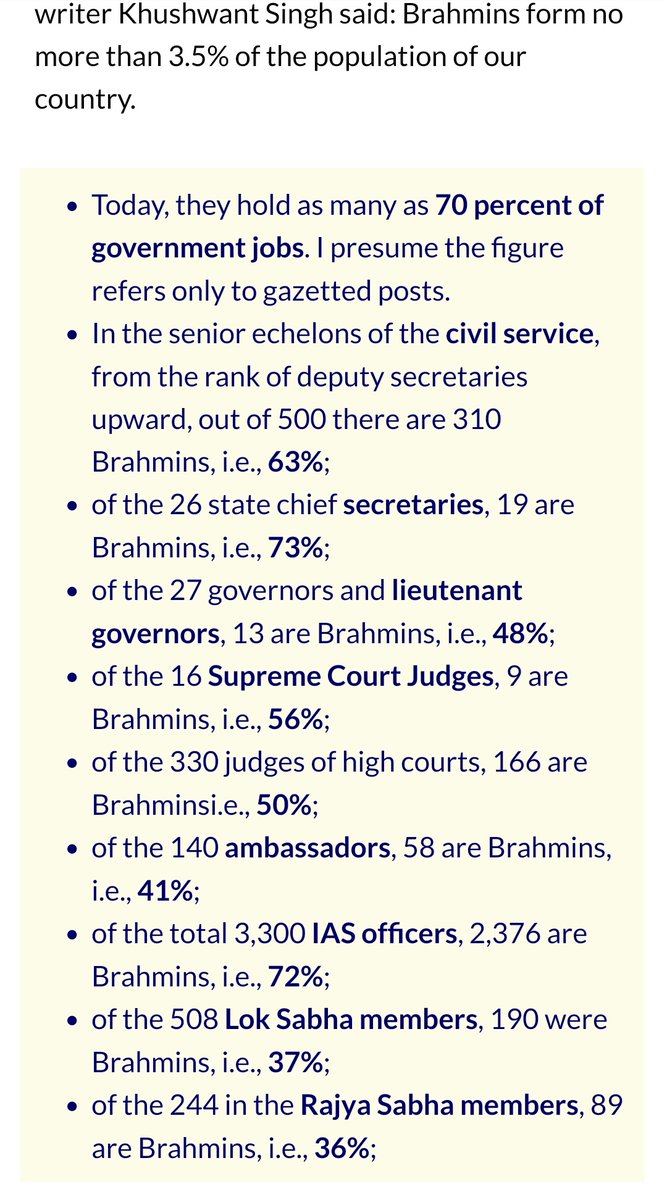 Mrs_Repainter's tweet photo. Thank you.
But before you continue fighting each other, let me offer you some data
3% Brahmins occupy 60%+ positions in Group A & Group B services.
3% Brahmins occupy 90%+ positions in the Judiciary.
#SC_Sub_Classification #SC #Scheduled_Caste #Karnataka #Congress
#RSS #BJP https://t.co/COE9IfUXrr