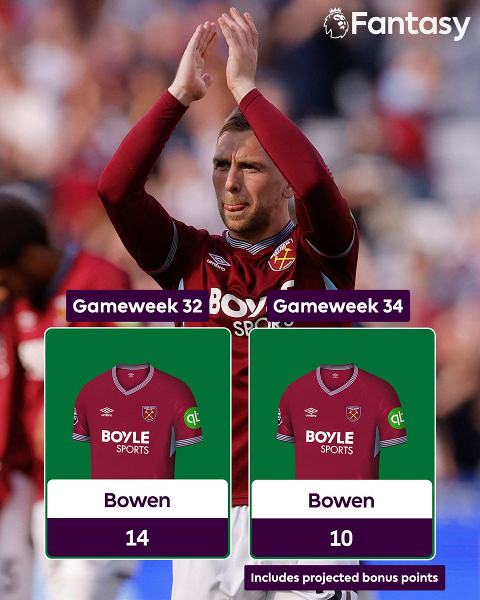 OfficialFPL's tweet image. Jarrod Bowen has produced double-digit hauls in two of the last three Gameweeks 👏

Stepping up 📈

#FPL