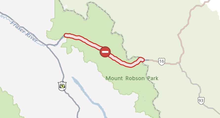 DriveBC's tweet image. ⛔️REMINDER #BCHwy16 - the highway is closed east of Mt Robson Provincial Park to the #Alberta border due to an earlier rockslide near Jasper.
@511Alberta @JasperNP
#ABRoads #ABParks
ℹ️drivebc.ca/?type=event&amp;amp;id…